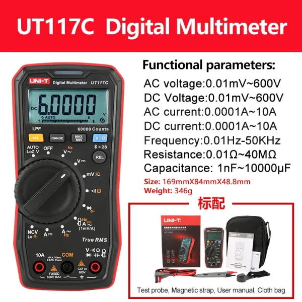 UNI T-Multimètres numériques professionnels UT117C AC DC Voltmètre Ampèremètre True RMS – Image 8