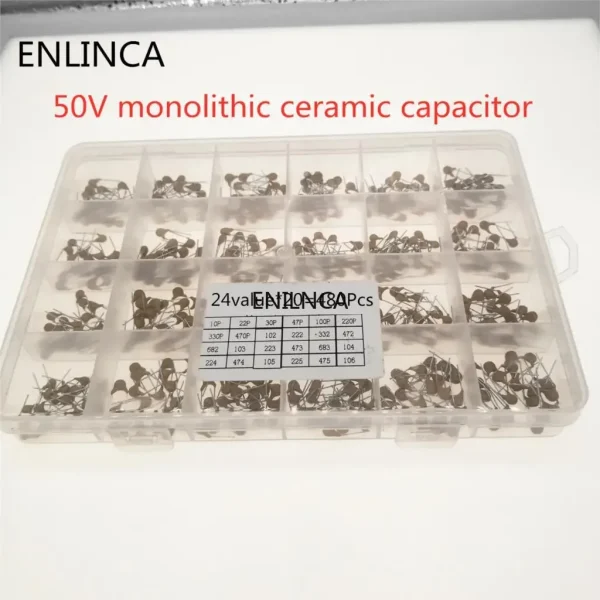 24 valeurs * 20 pièces = 480 pièces condensateur céramique monolithique 10pF ~ 10uF, Kit assorti de condensateur céramique 1UF 100NF 330NF 0.1UF 102 104 105 – Image 3