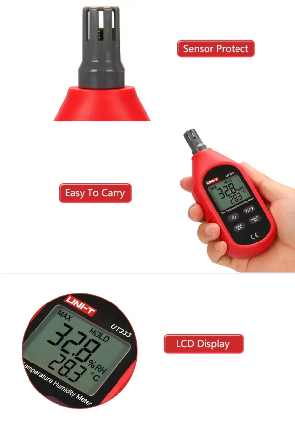 UNI-T UT333 Mini Température Humidité Mètre NikExtérieur Hygromètre Surcharge Indication Unité Conversion LCD Rétro-Éclairage hygromet – Image 10