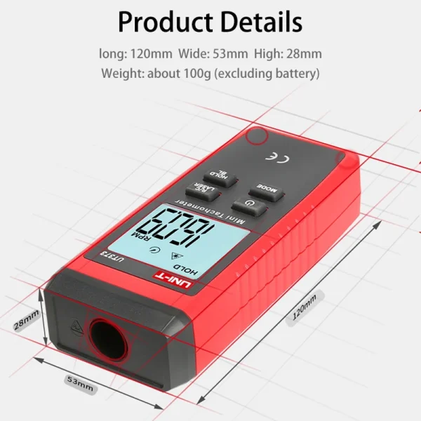 UNI-T Mini tachymètre Laser numérique UT373 tachymètre sans Contact plage de RPM 10-99999 tr/min tachymètre odomètre rétro-éclairage – Image 5