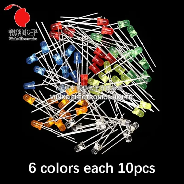 Kit électronique de Diodes électroluminescentes 3MM 5MM, boîte F3 F5, Kit assorti de diodes LED blanc vert rouge bleu jaune Orange – Image 20