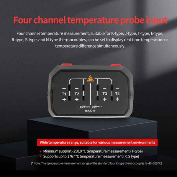 UNI-T Numérique Therye.com UT325F J/T/E/R/S/N/K Type Thermocouple Température Mètre Haute Précision Bluetooth 4 Canaux – Image 2