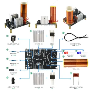 1 ensemble Mini Kit de bobine Tesla 15W Mini musique bobine Tesla haut-parleur Plasma Tesla Transmission sans fil DC 15-24V Kits de bricolage