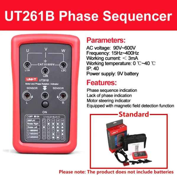 Compteur de séquence de Phase UNI-T UT261A UT261B, indicateur de Rotation du moteur manquant, détecteur de séquence de Phase – Image 8