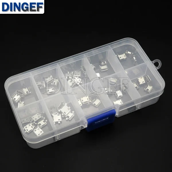 10 Types chacun 5 pièces Micro USB femelle 4/5PIN DIP Type B SMT connecteurs USB Jack queue prise bornes pour bricolage réparation MP3/4/5 – Image 2