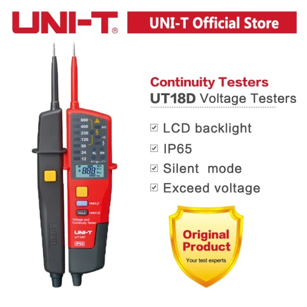 Testeurs de tension UNI-T UT18C UT18D UT15C, détecteur de tension de continuité de séquence de Phase, affichage LCD, plage automatique, étanche IP65 – Image 9