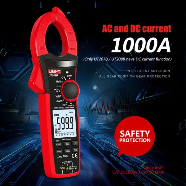 Pince ampèremétrique numérique UNI-T True RMS, UT207B, UT208B, courant AC DC, 1000A, pince 1000V, ampèremètre Ldissolve, pince ampèremétrique 6000 points – Image 2