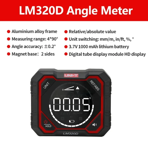 Inclinomètre magnétique UNI-T LM320D LM320E LM320F, détecteur d'angle, rapporteur de niveau numérique, règle 4x90 degrés – Image 8