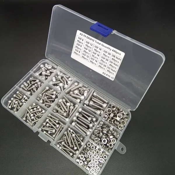 Jeu de vis à tête hexagonale M3 M4 M5, en acier inoxydable 304, kit d'assortiment de boulons et d'écrous Allen DIN912, 440 pièces – Image 11