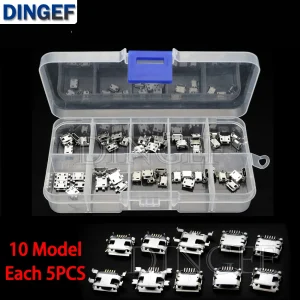 10 Types chacun 5 pièces Micro USB femelle 4/5PIN DIP Type B SMT connecteurs USB Jack queue prise bornes pour bricolage réparation MP3/4/5