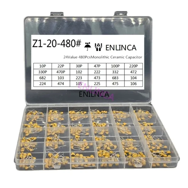 24 valeurs * 20 pièces = 480 pièces condensateur céramique monolithique 10pF ~ 10uF, Kit assorti de condensateur céramique 1UF 100NF 330NF 0.1UF 102 104 105
