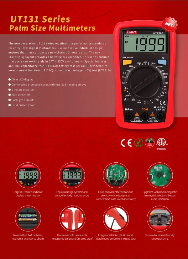 Testeur de multimètre numérique UNI-T Série UT131 Voltmètre AC DC Ampèremètre 2000 Comptes Palm Size Multimetro 02/10/2018 Test de diode – Image 11