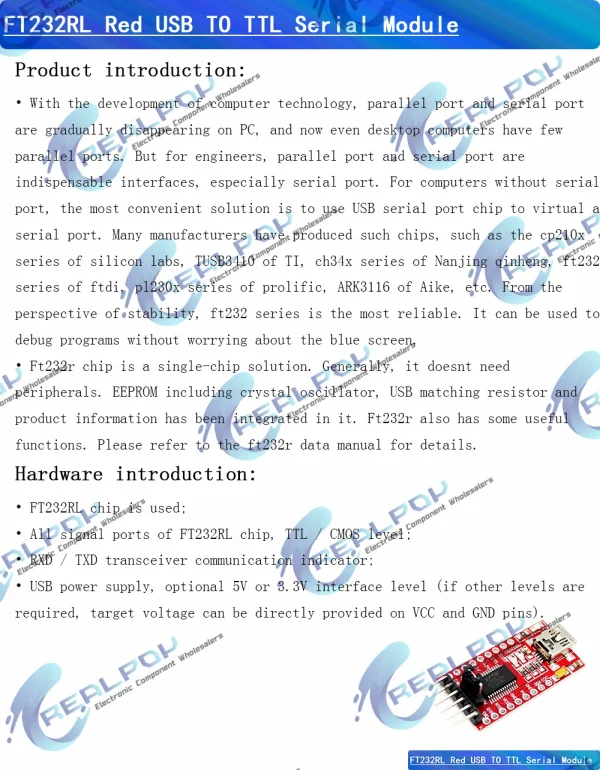 Module adaptateur série FT232RL FT232 FTDI USB 3.3V 5.5V vers TTL pour Arduino FT232 Pro Mini Port USB vers TTL 232 Mini/type-c USB – Image 7