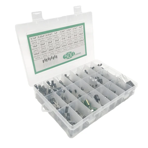 500 pièces 24 valeurs 0.1uF-1000u condensateur électrolytique condensateurs électrolytiques DIP mixtes 10V 16V 25V 50V Kit électronique – Image 5