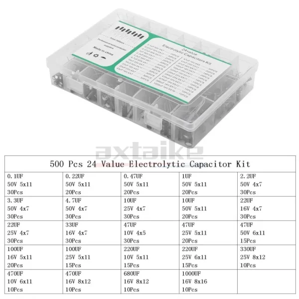 120/200/500 pièces 16V 25V 50V 0.1uF - 1000uF condensateur électrolytique en aluminium Kit assorti boîte 1uF 4.7uF 10uF 47uF 220uF 330uF 470uF – Image 13