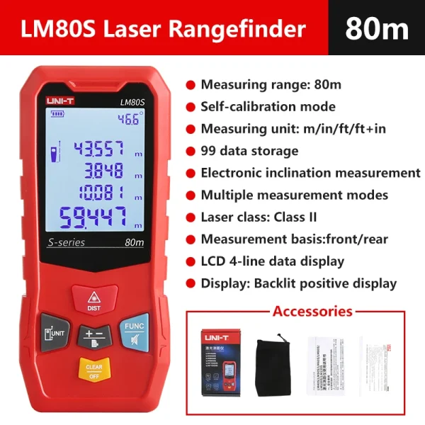 Télémètre Laser UNI-T série LM-S télémètre Laser numérique 40m 50m 60m 80m 100m 120m ruban à mesurer électronique – Image 10